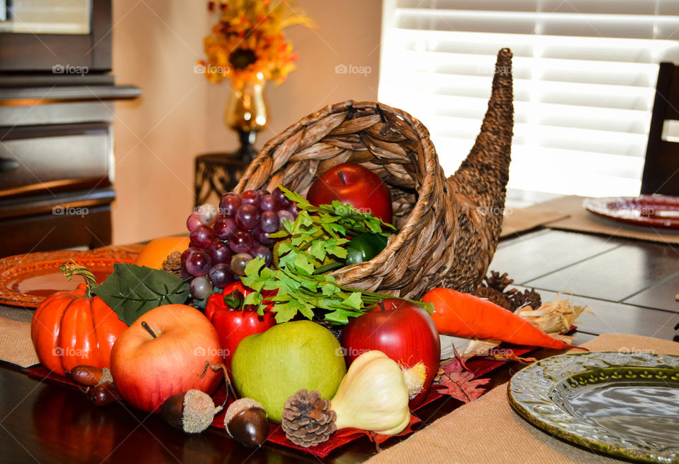 Cornucopia on table