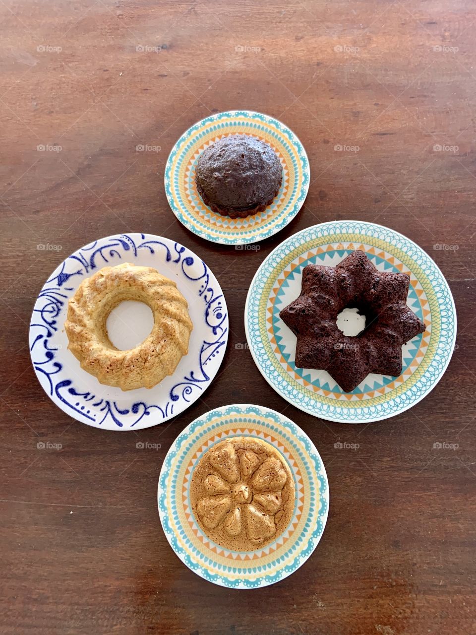 Four cakes four dishes . Different taste and different form 