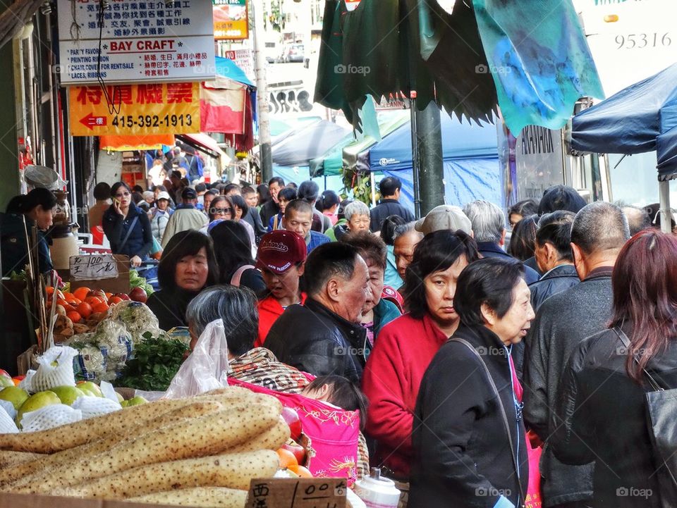 Busy Chinese Street Market. Crowd At A Chinese Street Market
