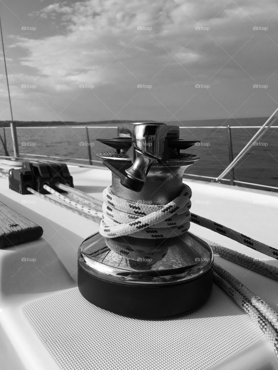Rope at a yacht at sea closeup
