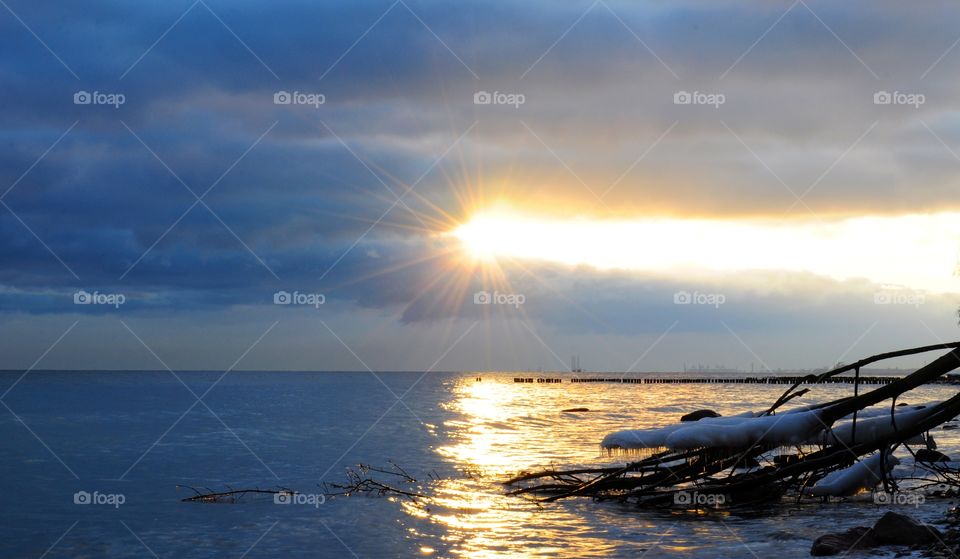 Sunrise at the Baltic sea coast in Poland