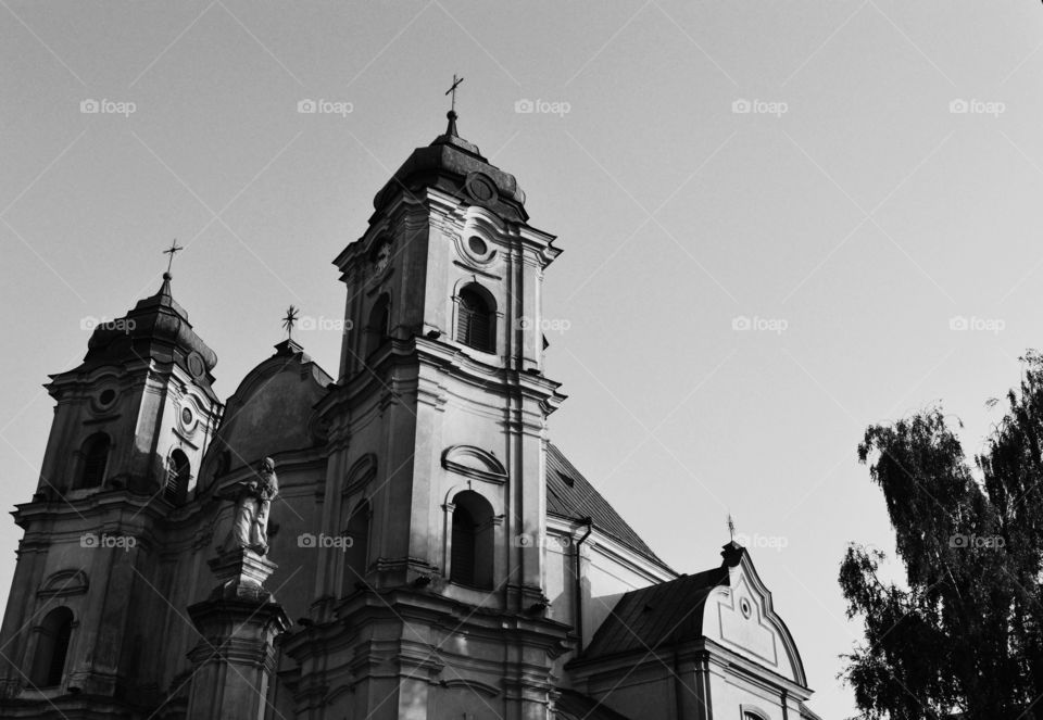 black & white architecture. old church in Poland