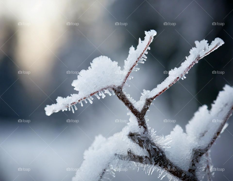 Frost on a tree branch