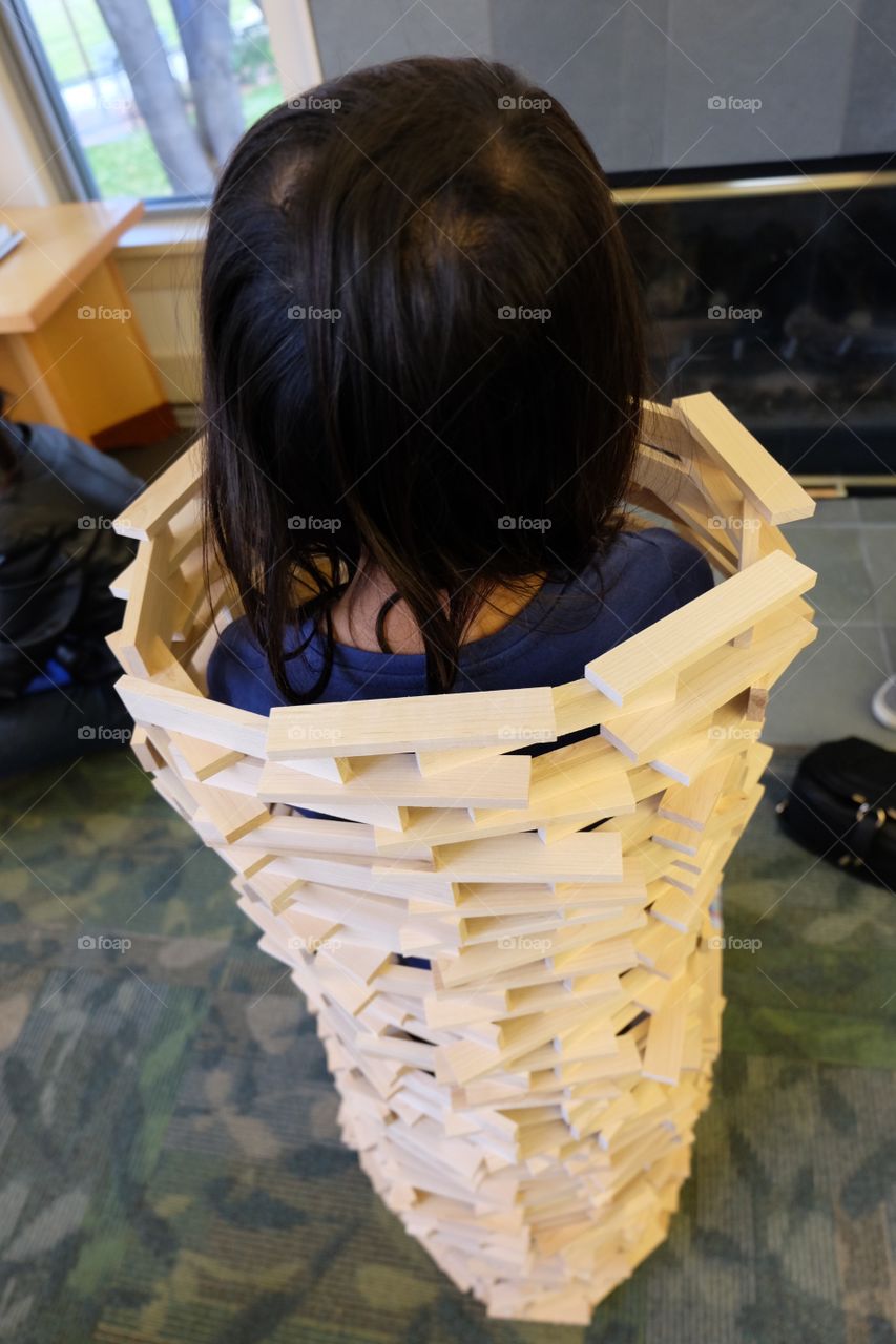 Kids playing with wood blocks