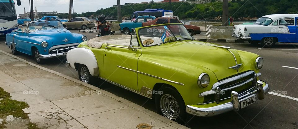 Lime green car in Cuba