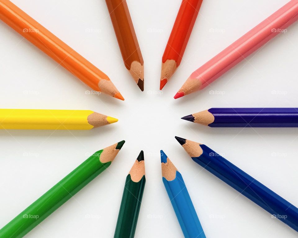 Colored pencils, radial pattern, colorful