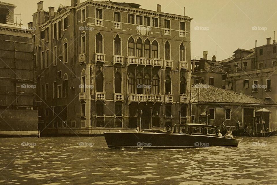 Vintage Old Photo of Venice Italy Italian Canals boat ride
