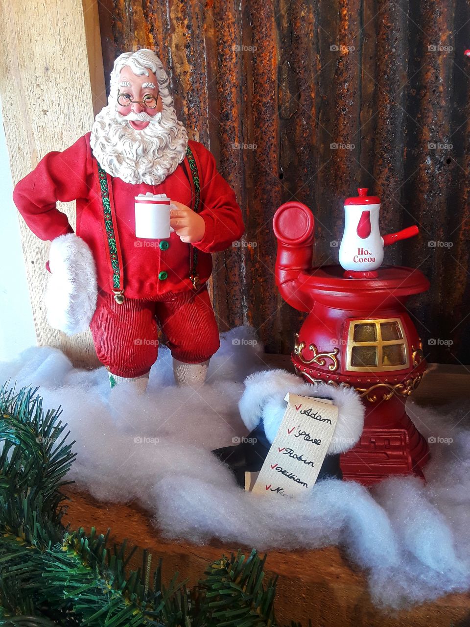 Santa Drinking Hot Cocoa Figure Close Up