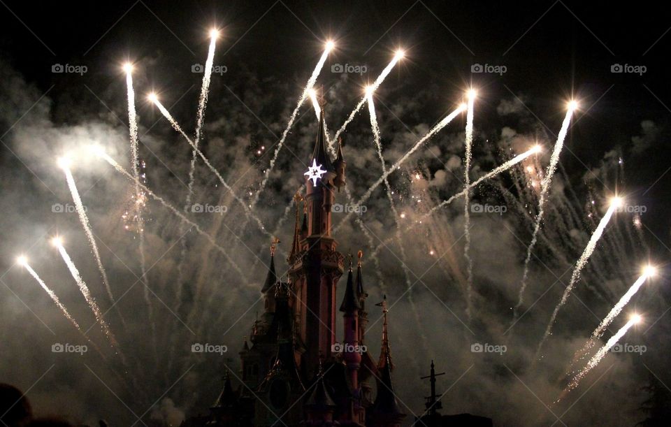 Disneyland Paris light and firework show, July 2013, celebrating the 20th Anniversary of Disneyland Paris. 
