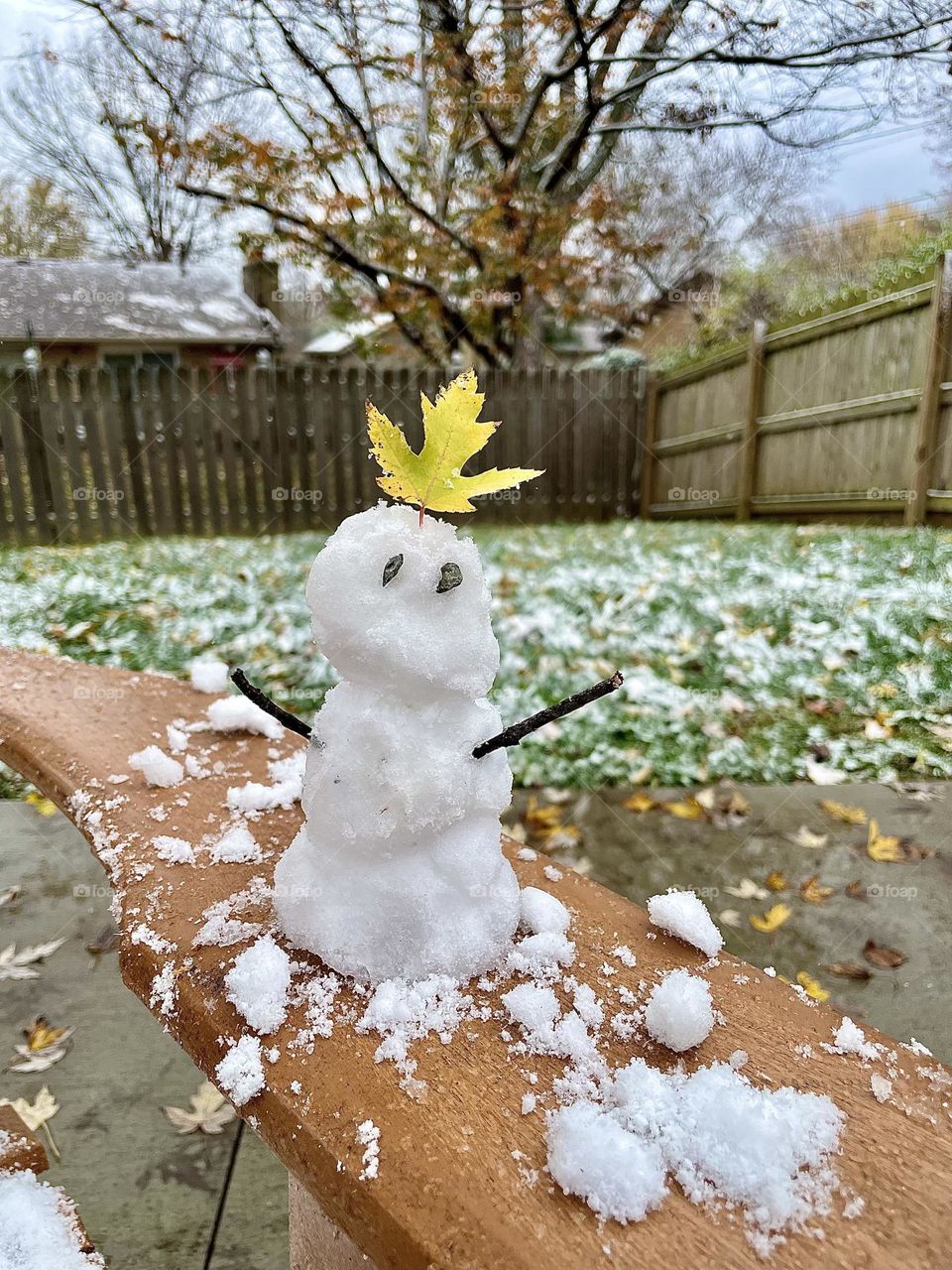 Snowman in the fall, leaf snowman, first snow day, snow days with children 