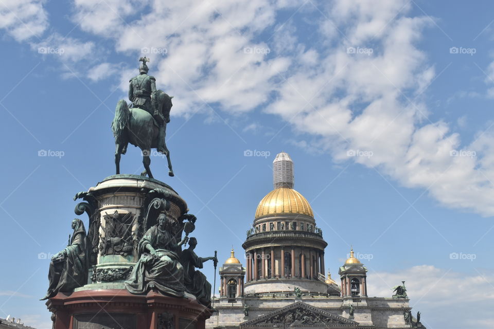 Monument of Nicholas I of Russia on St Isaac's Square (in front of Saint Isaac's Cathedral) in Saint Petersburg, Russia
