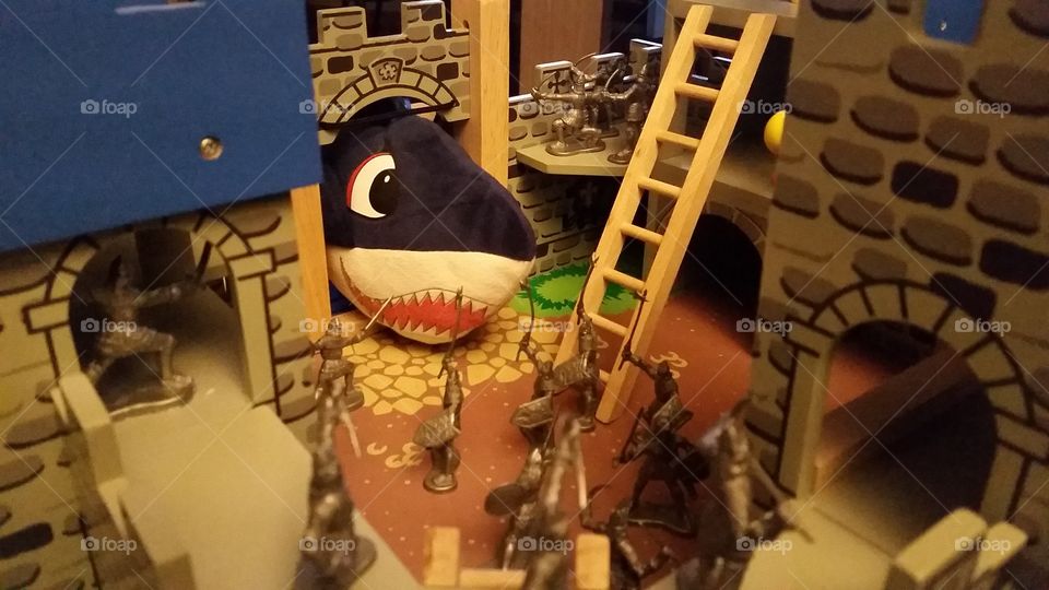 shark attack. playing with my son's toys