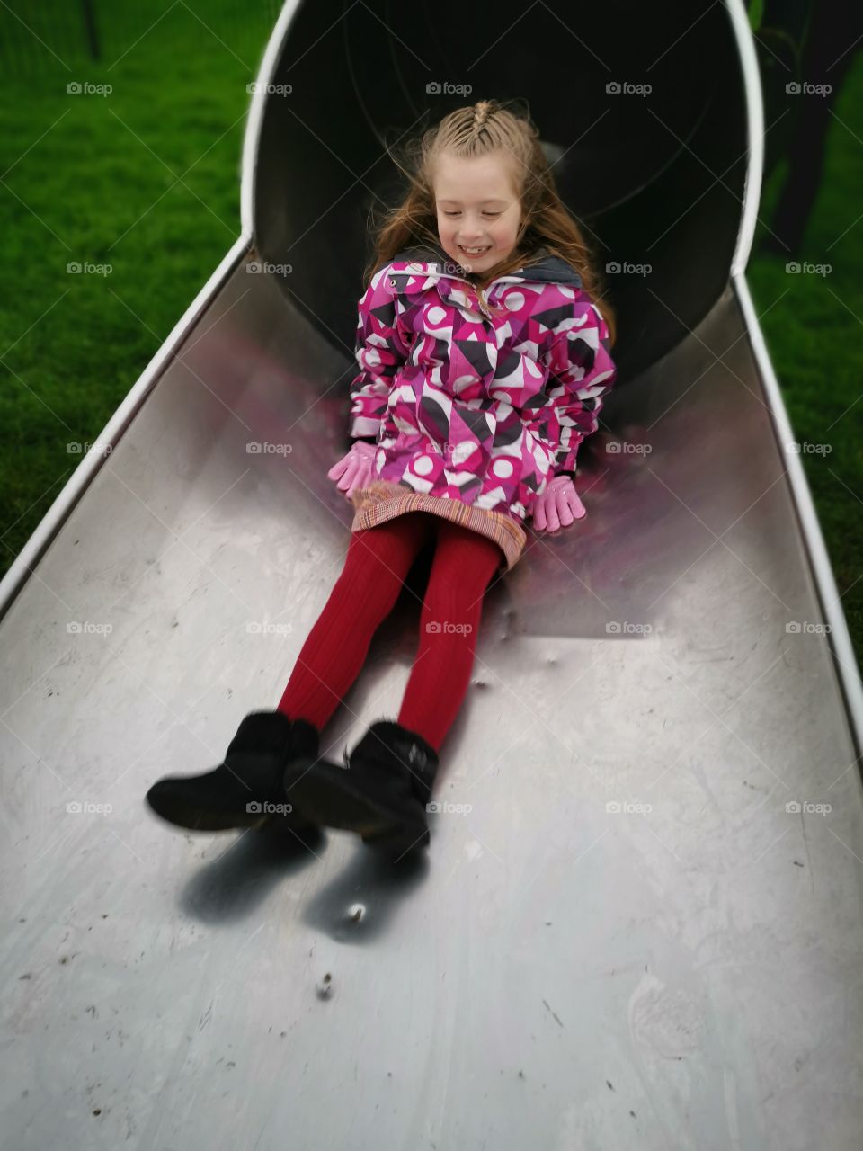 Girl on slide