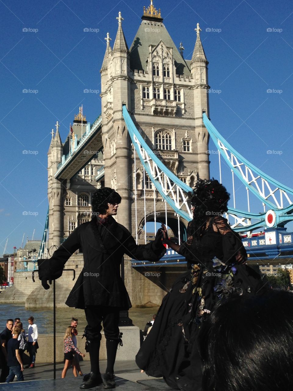 London's Tower Bridge in a very hot summer day. There was dance and performance festival by the river