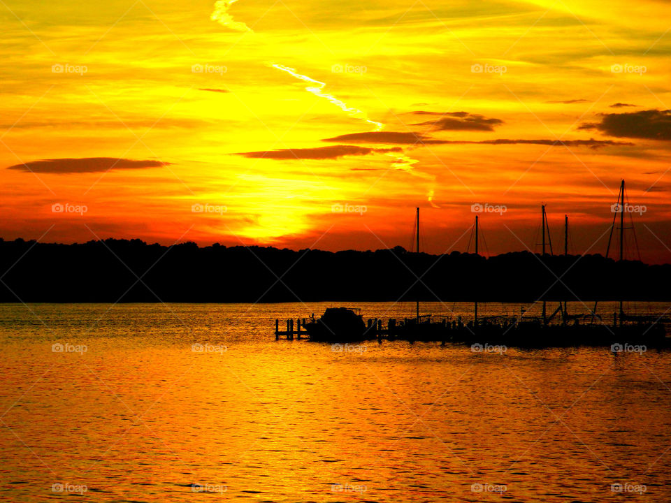 Silhouette of sailboats during sunset