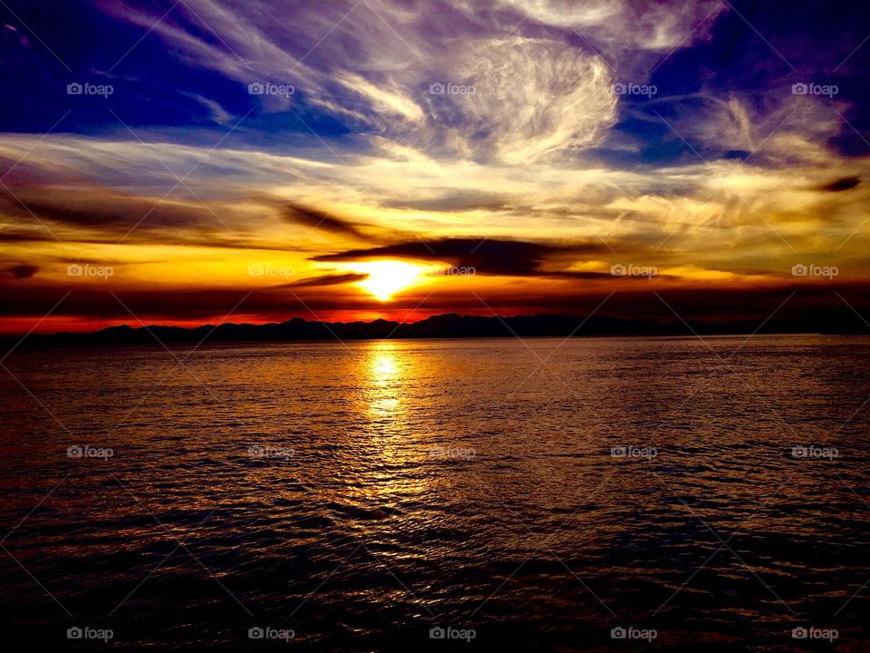 Sunset over Olympic Mountains and Puget Sound