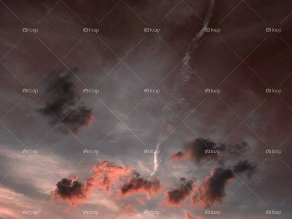 Sunlit clouds at sunset