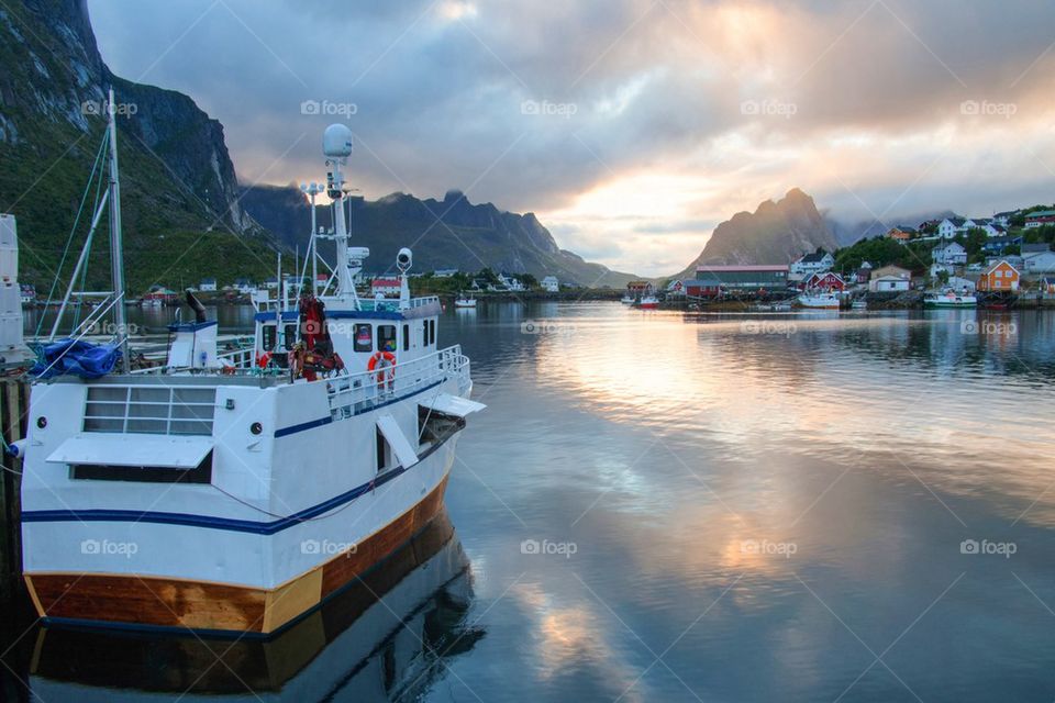 Fishing boat in lofoten islands 