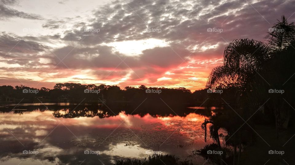 colorful pre sunrise on lake