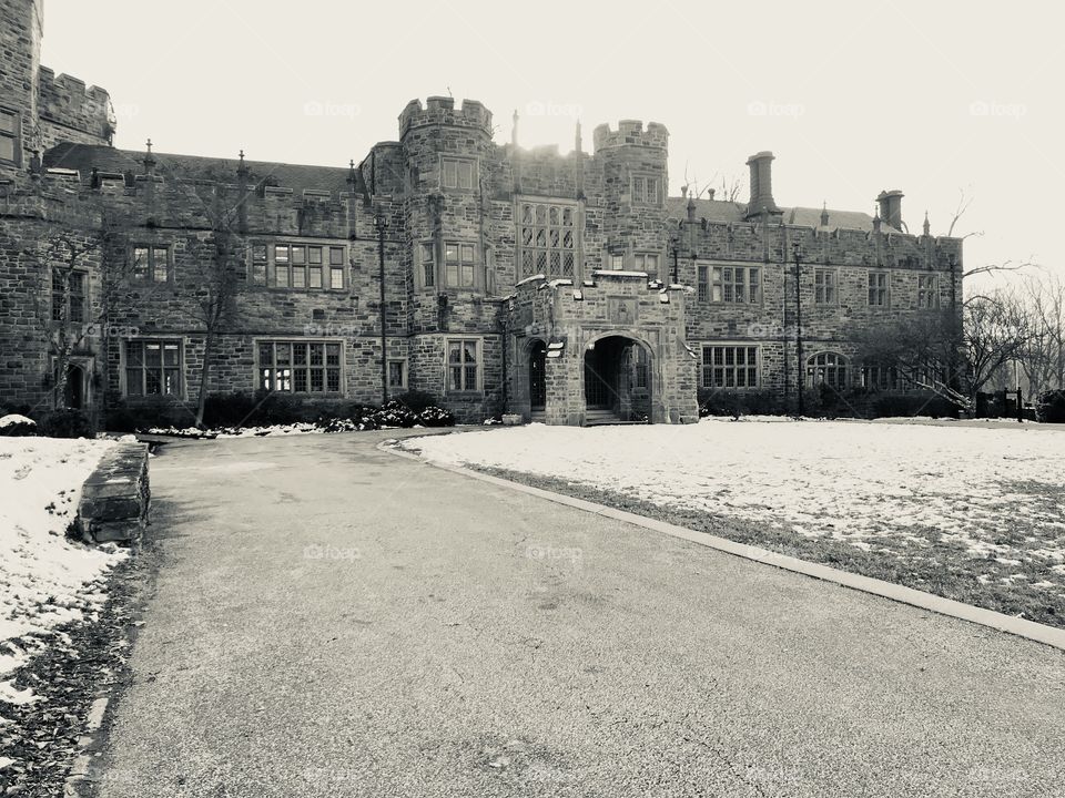 School castle in the winter. 