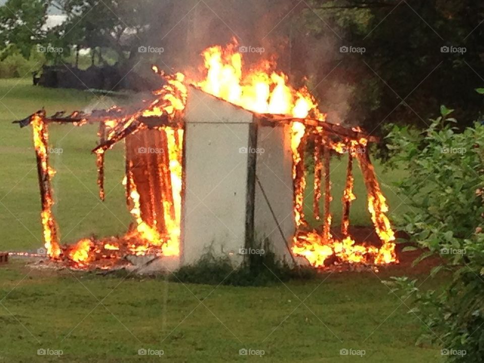 Shed on fire