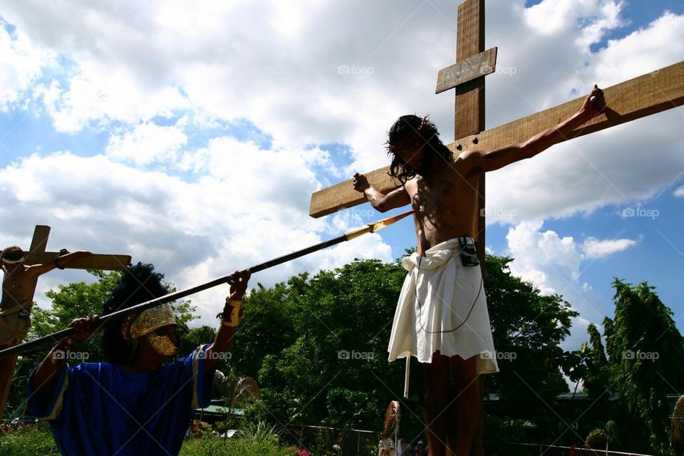 Re-enactment of the crucifixion of jesus christ in philippines