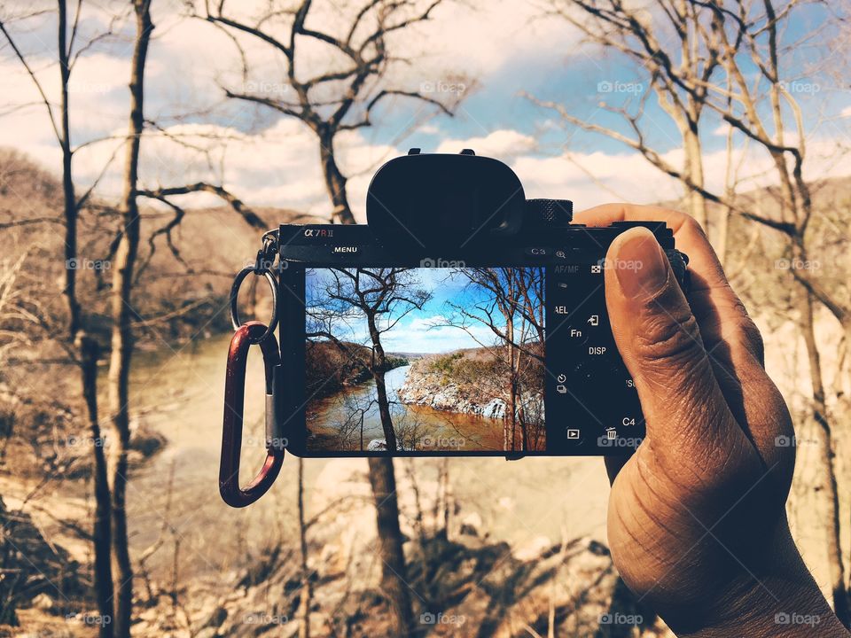 Picture of a Sony A7RII photographing a scene. 