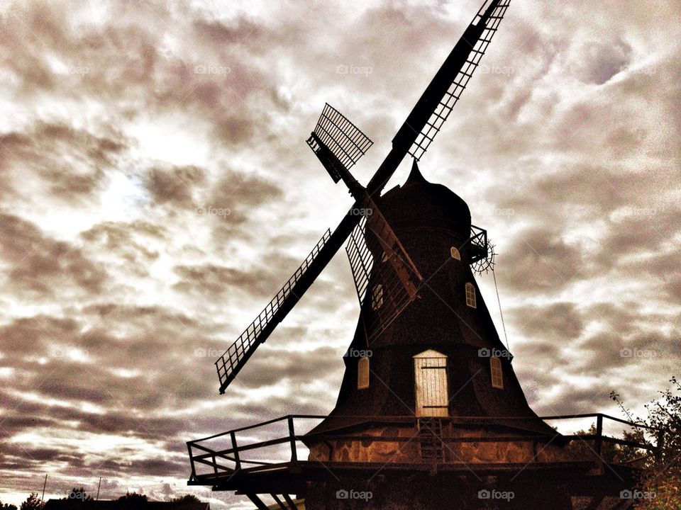 Windmill with clouds