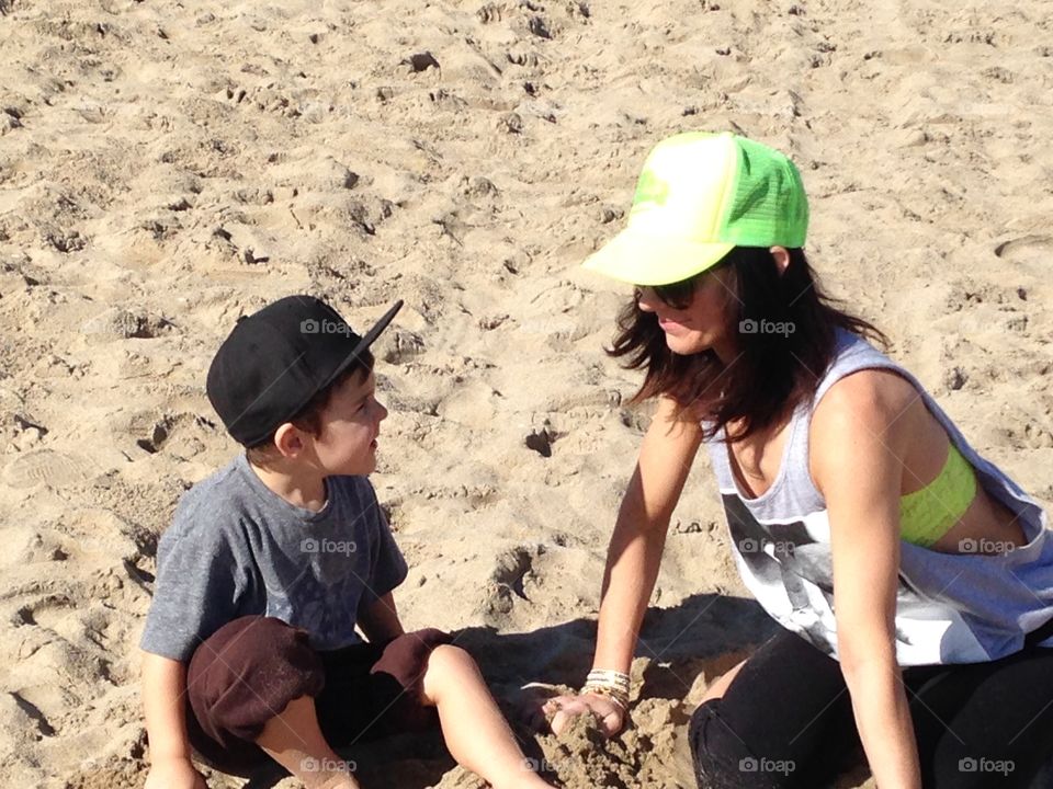 Mommy and son beach day 
