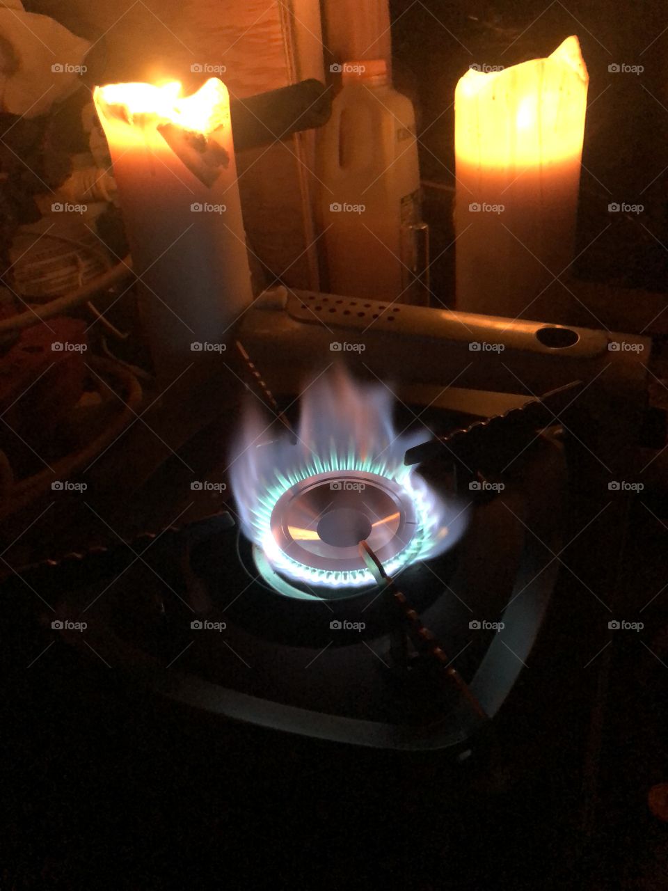 A different perspective of the flame on the stove 