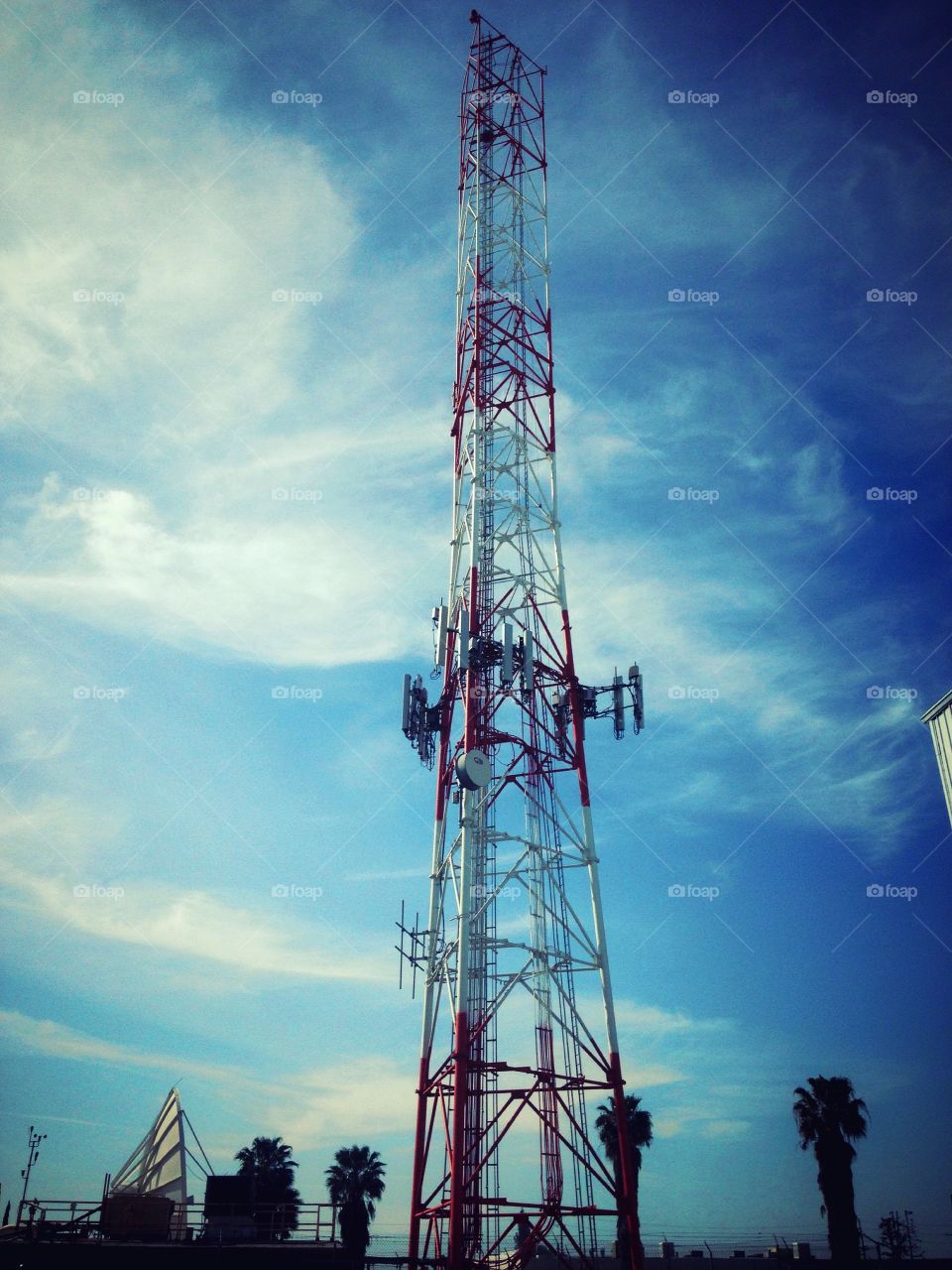 Sky, clouds, energy tower, blue