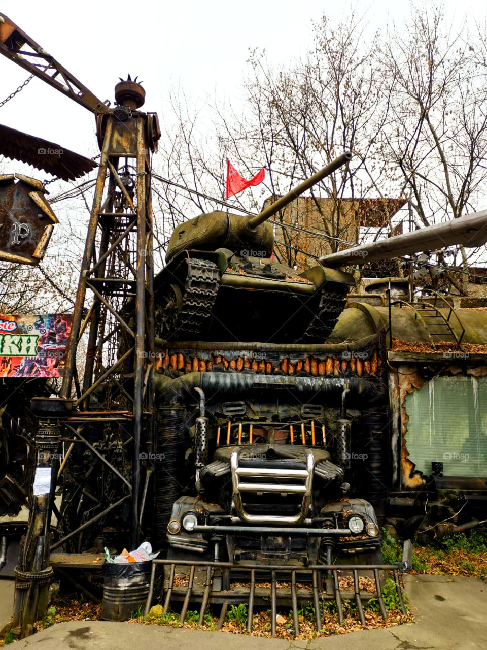 Decor: bumper, tank with a red flag