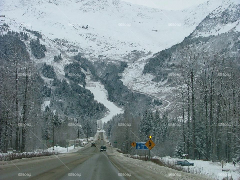 Snowy Road. Alaska