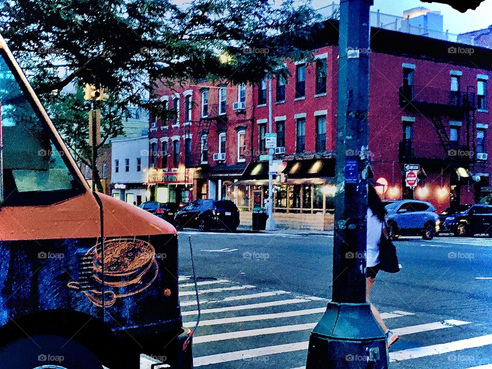 Intersection of Vernon Jackson Avenue and 48th Street in Long Island City, Queens, New York in the twilight hour right after sunset approaching nightfall. This picture was taken in the summertime of 2021. Hypnotic Productions