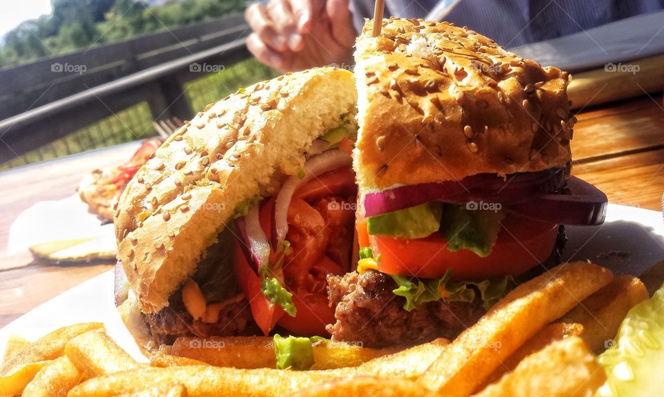 Hamburger Cut in Half. California Burger ~ Avocado