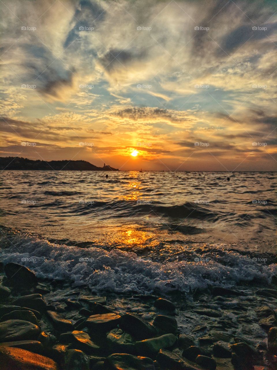Wonderful sunset on the Adriatic Sea in Slovenia.