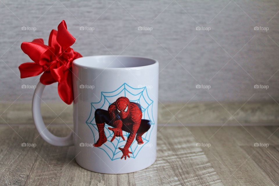 Cup with Spiderman print.