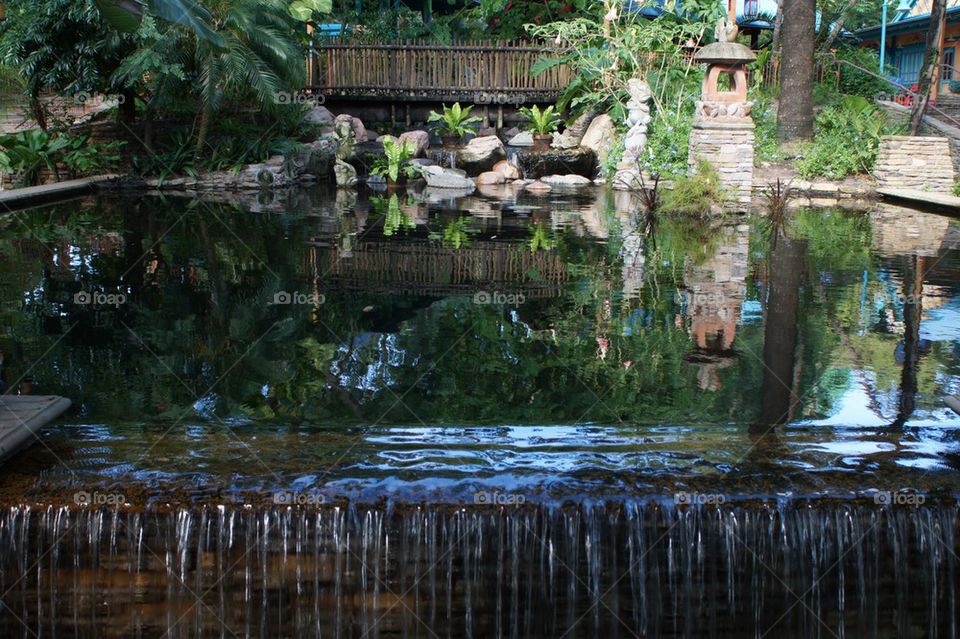 Reflecting pool with waterfall