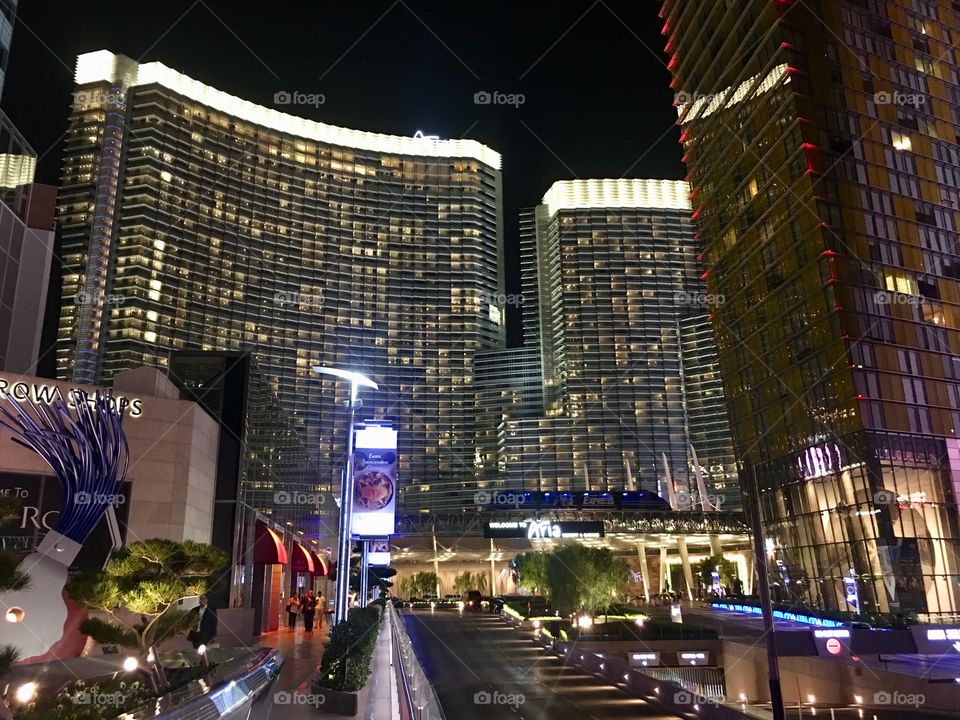 A modern scene on the Las Vegas Strip. The Aria Hotel and Resort.  Las Vegas, Nevada, USA. 