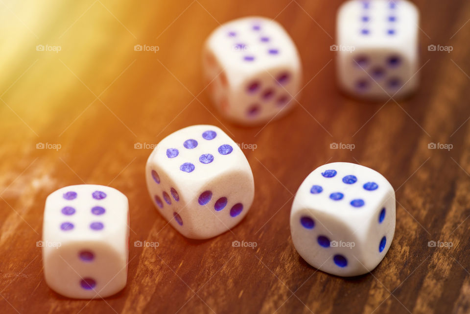 Dice on a wooden table