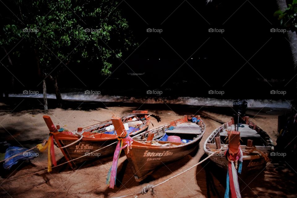 Pattaya Beach at night , Boats. Boats park at Pattaya beach , Thailand