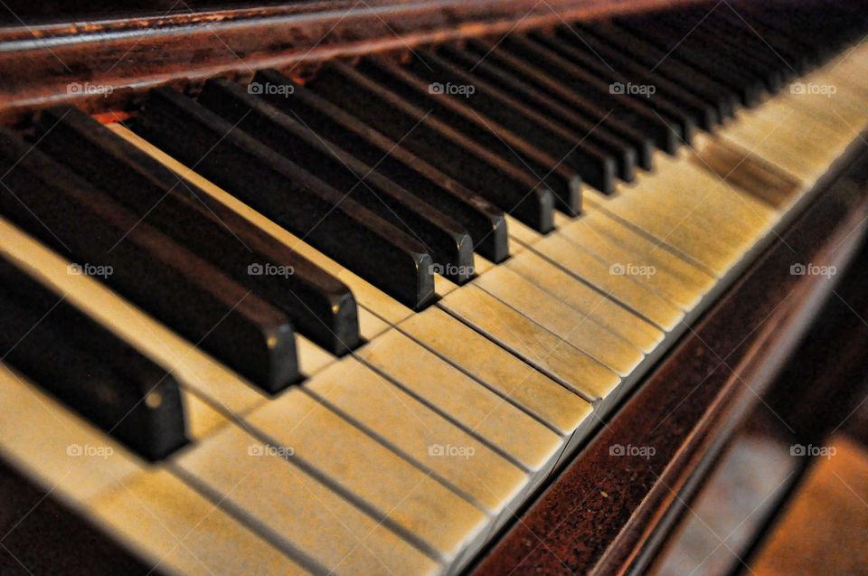 Piano. Perspective shot of keys