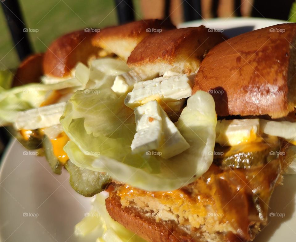 Garlic bread, burger