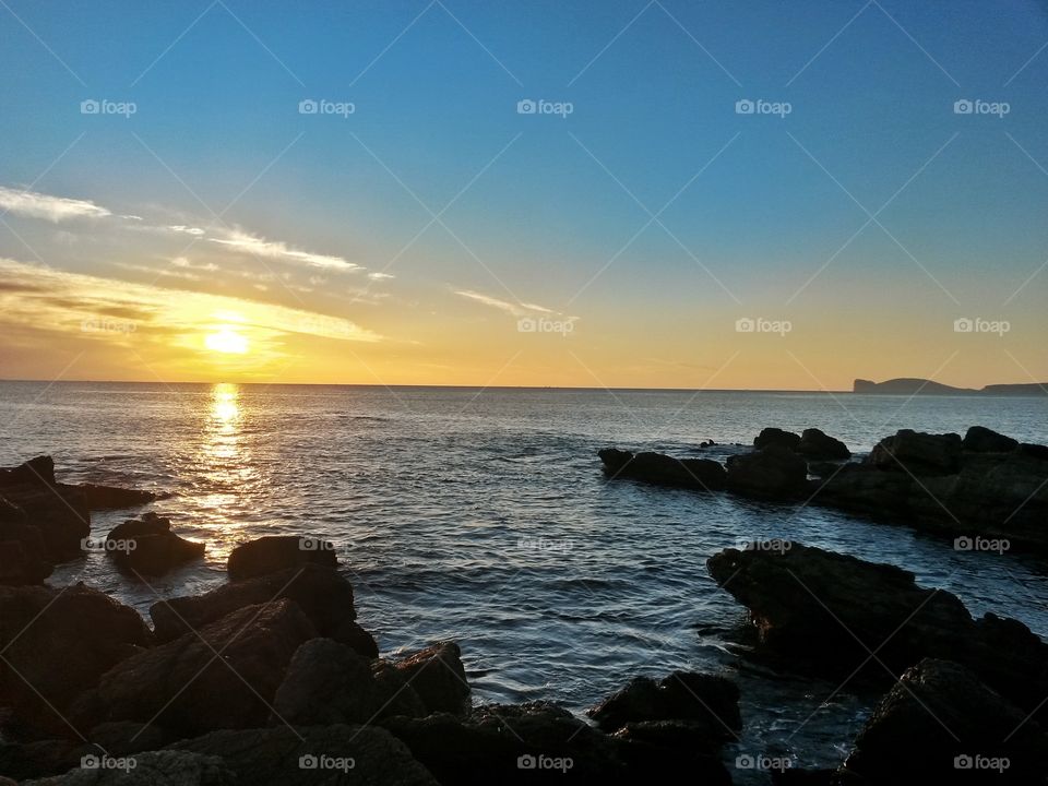 sardinian sunset over mediterranean sea