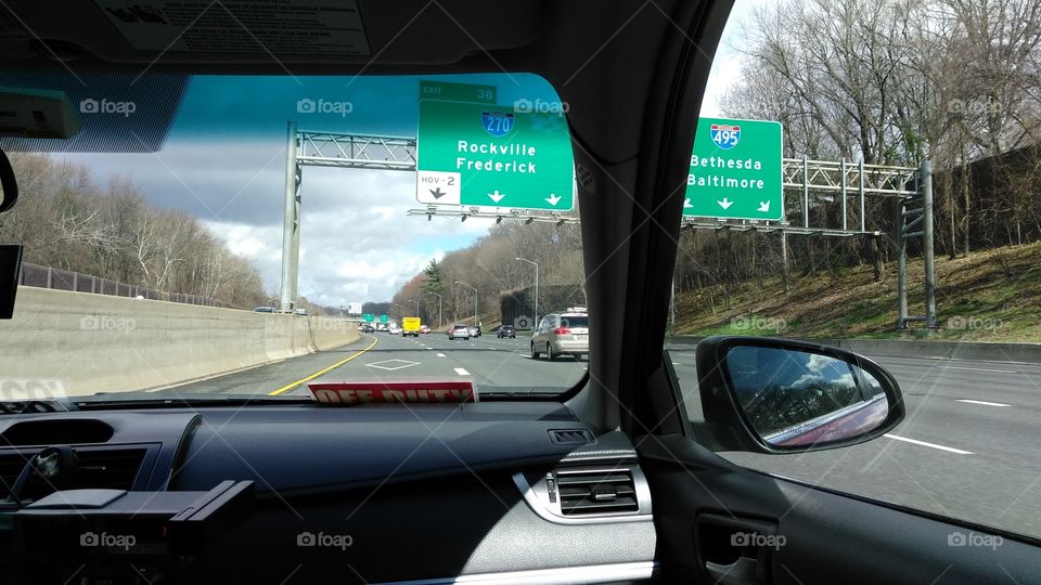 Highway in Maryland, cars, signs