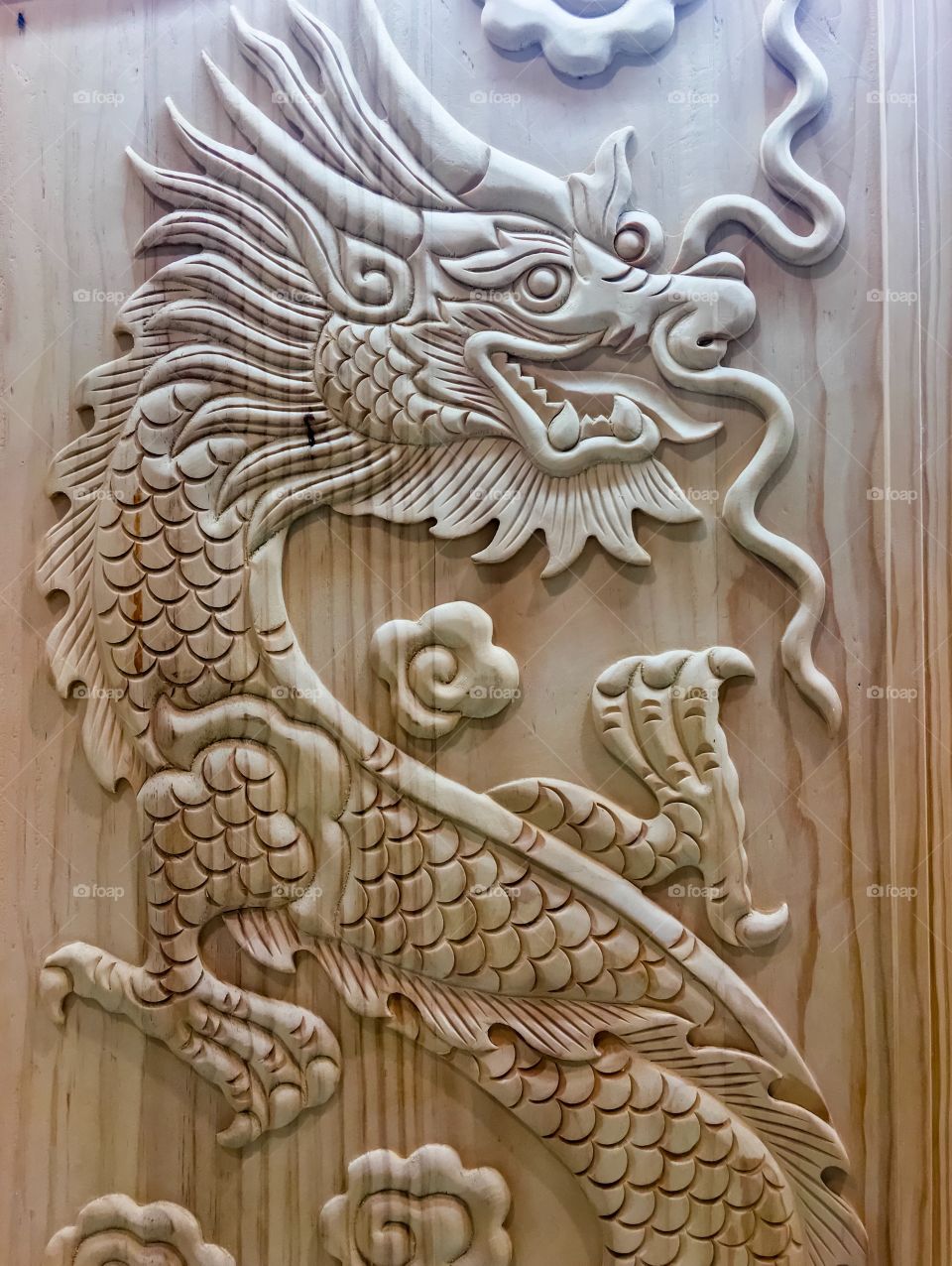 The door  made from carved wood dragon