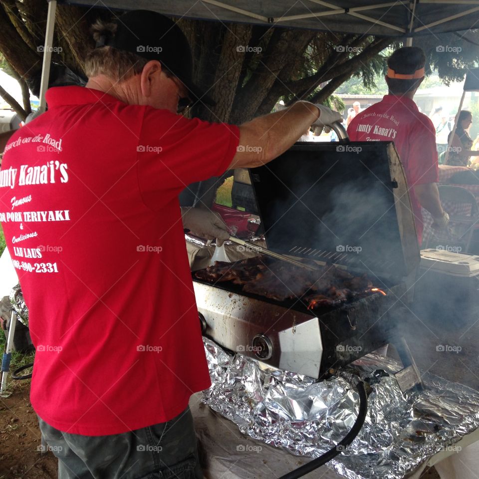 Working the grill