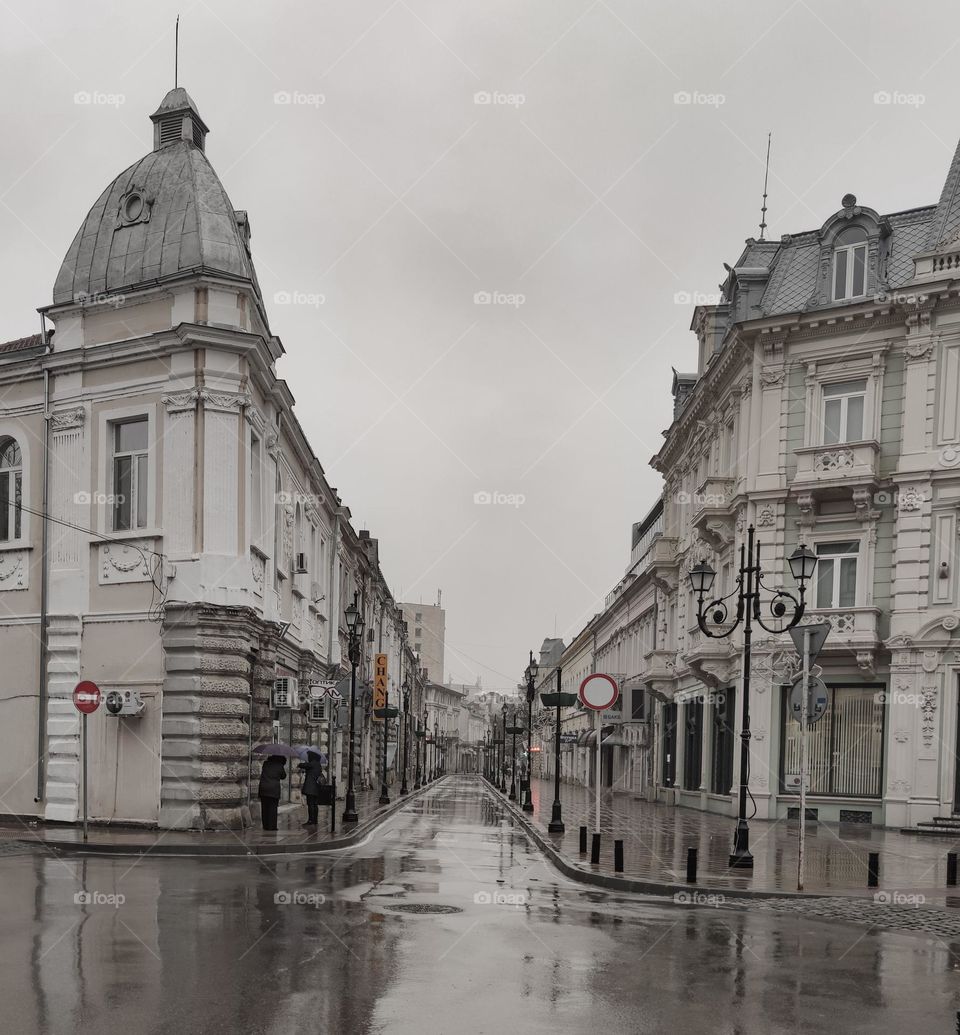 Silver rainy sky on the corner