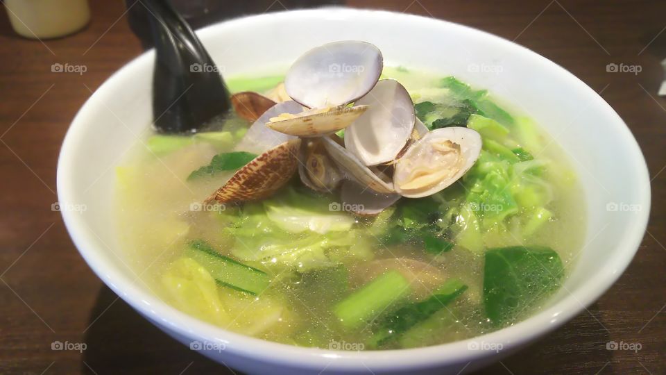 clams and cabbage  noodle
solt soup
