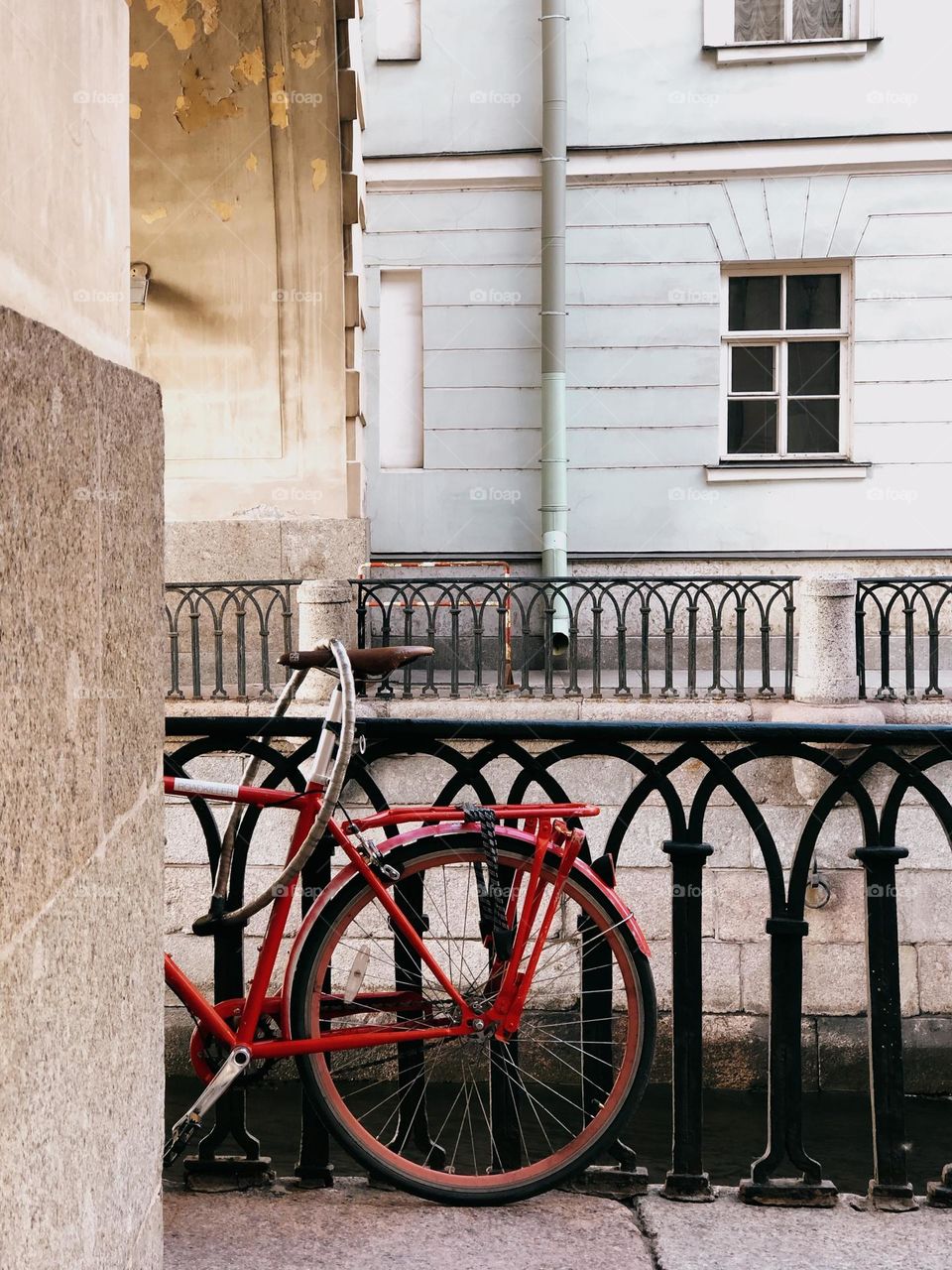 One lonely bicycle on pier in old historical city